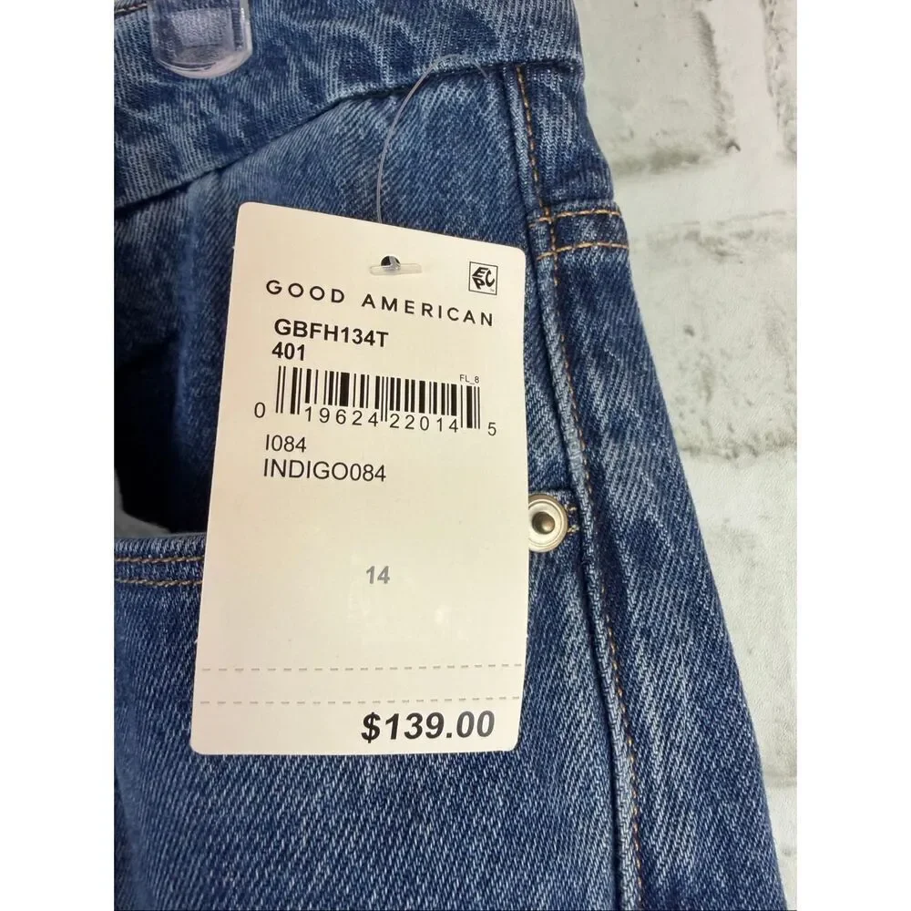 New Good American Good Boy Jeans GBFH134T Size 14 Raw Fray Hem High Waist